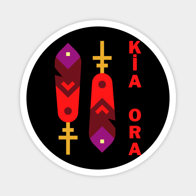 Red Kia Ora and Silver fern Design Magnet by RONSHOP